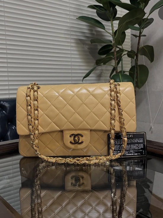 CHANEL Handbags - CHANEL Beige Quilted Double Flap Shoulder Bag with Gold Chain